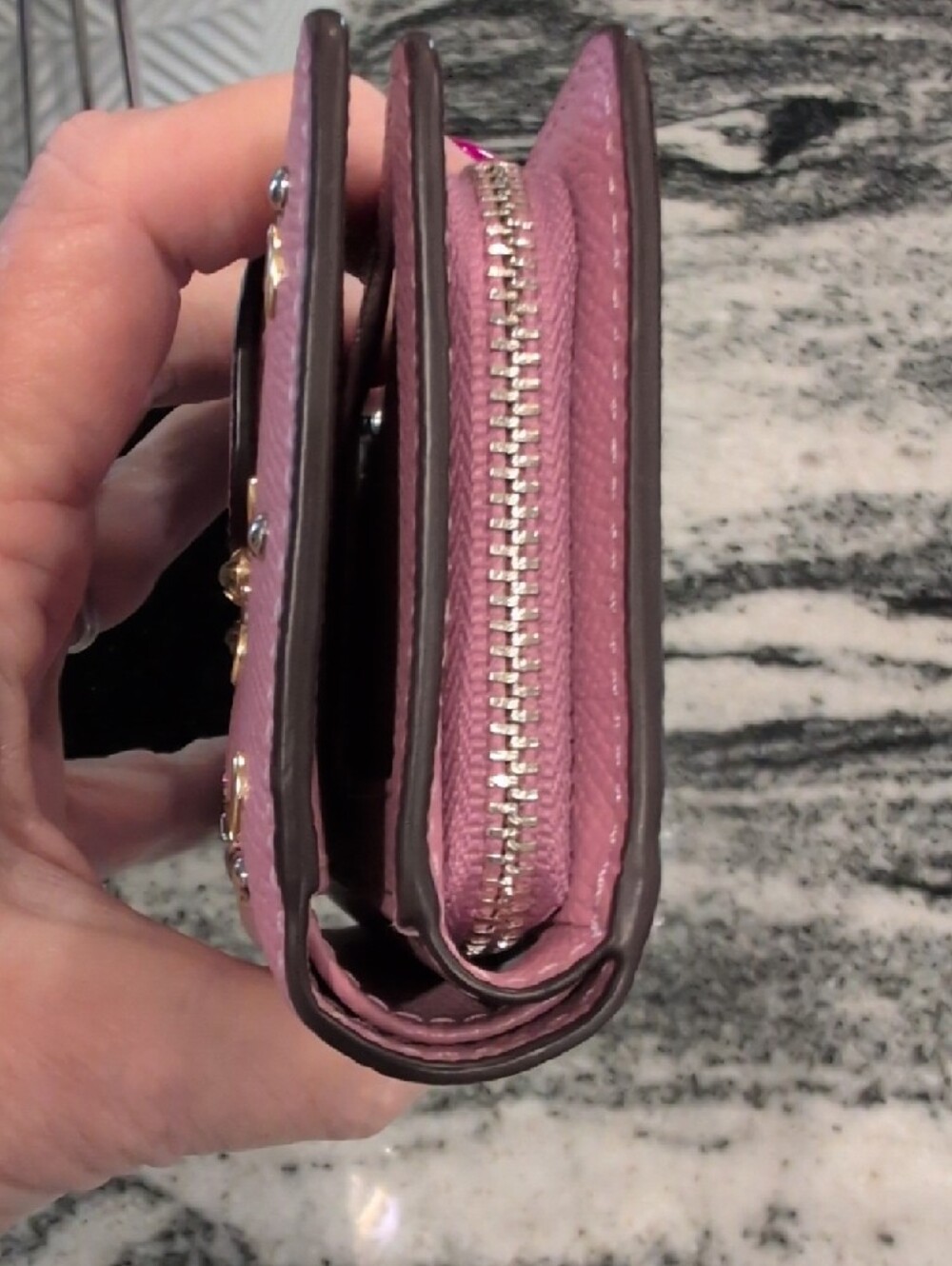 Coach Pink Floral Studded Leather Wallet - Picture 7 of 7